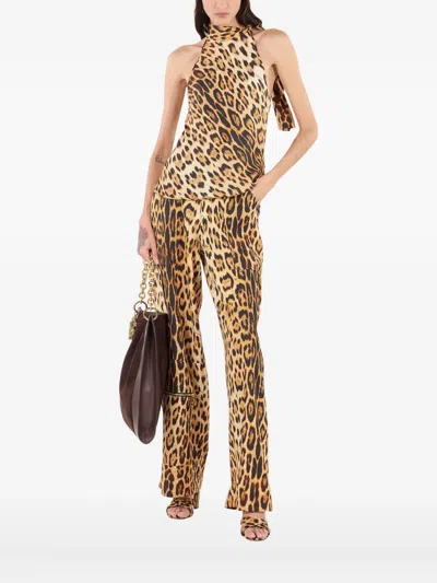 Roberto Cavalli Leopard-print Halter-neck Top In Brown