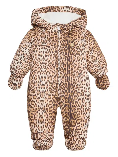 Roberto Cavalli Babies' Leopard-print Hooded Snowsuit In Neutral
