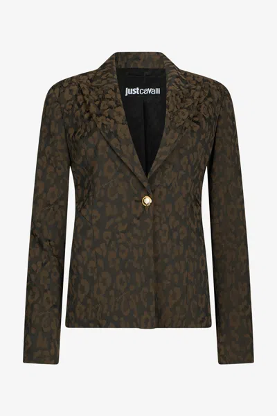 Roberto Cavalli Leopard Print Jacket Blazer In Brown