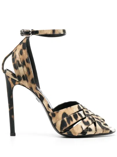 Roberto Cavalli Leopard-print Leather Sandals In 05571