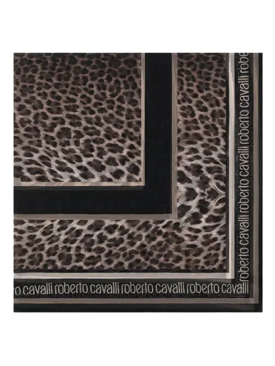 ROBERTO CAVALLI LEOPARD-PRINT LOGO-BORDER SCARF