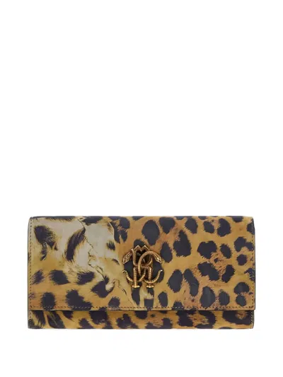 Roberto Cavalli Leopard-print Logo-plaque Wallet In Animal Print