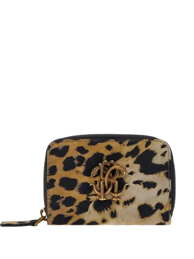 ROBERTO CAVALLI LEOPARD-PRINT LOGO-PLAQUE WALLET