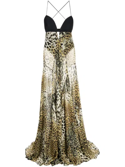 Roberto Cavalli Leopard-print Long Dress In 504