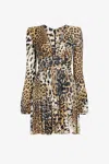 ROBERTO CAVALLI PLISSIERTES MINIKLEID MIT JAGUAR-PRINT