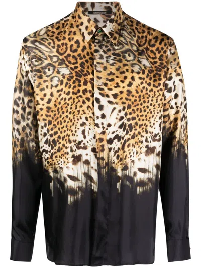 Roberto Cavalli Leopard-print Long-sleeved Shirt In Light Brown