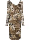 Roberto Cavalli Leopard-print Mesh Midi Dress In Neutrals