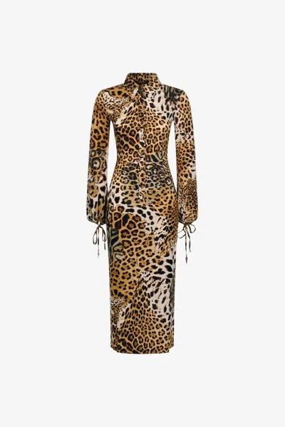 ROBERTO CAVALLI LEOPARDENMUSTER MIDIKLEID