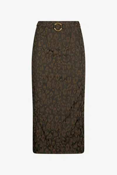 Roberto Cavalli Leopard Print Midi Skirt In Brown