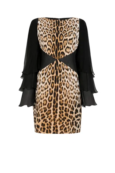 Roberto Cavalli Leopard-print Mini Dress In Light Brown