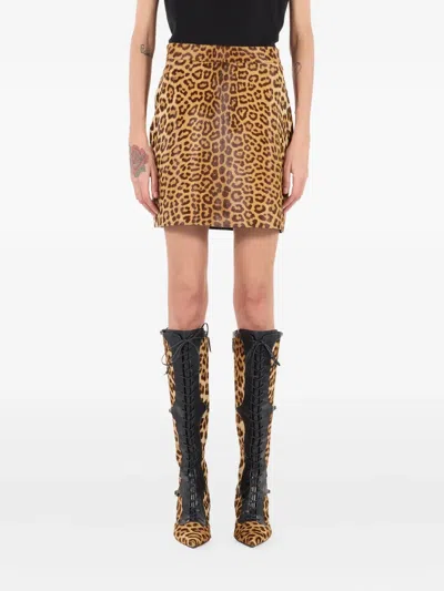 Roberto Cavalli Leopard-print Mini Skirt In Brown