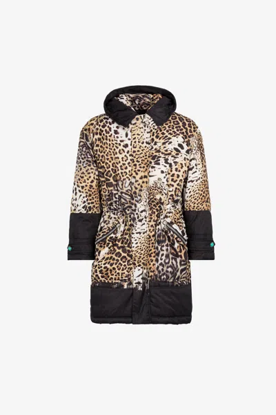 Roberto Cavalli Leopard-print Padded Coat In Light Brown