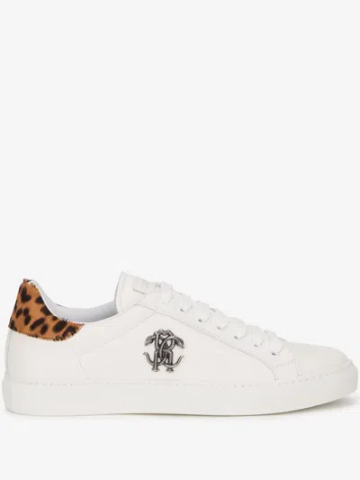 Roberto Cavalli Leopard-print Panel Sneakers In White