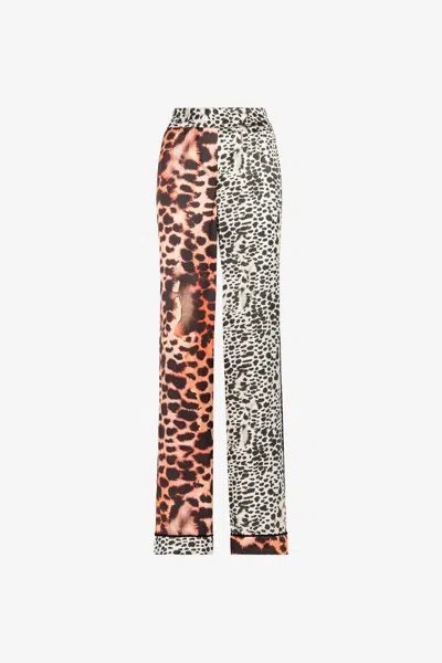 Roberto Cavalli Leopard Print Panelled Trousers In Peach