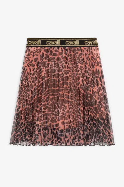 Roberto Cavalli Leopard-print Pleated Skirt In Pink