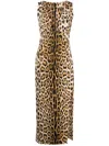 Roberto Cavalli Leopard-print Plunge Midi Dress In Neutrals