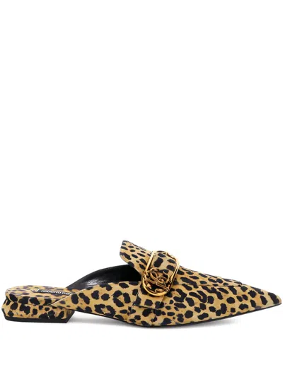 Roberto Cavalli Leopard-print Pointed-toe Flat Pump In Brown