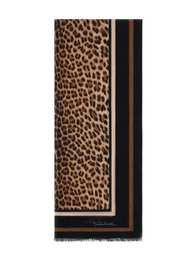 Roberto Cavalli Leopard-print Scarf In Brown