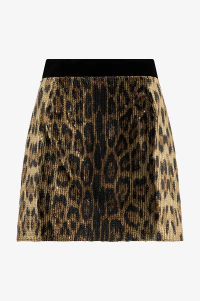 Roberto Cavalli Leopard-print Sequin Mini Skirt In Animal Print