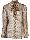Roberto Cavalli Leopard-print Sheer Pussybow Blouse In Neutrals