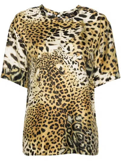 ROBERTO CAVALLI LEOPARD-PRINT SILK BLOUSE
