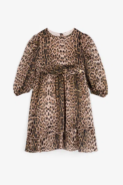 Roberto Cavalli Leopard-print Silk Dress In Light Brown