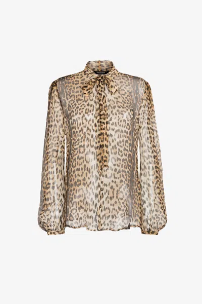 Roberto Cavalli Leopard-print Silk Shirt In Light Brown