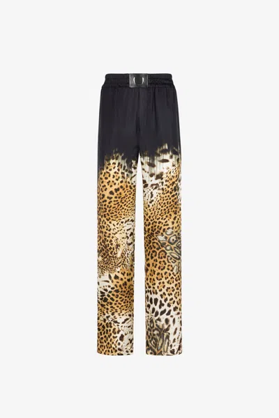 Roberto Cavalli Leopard-print Silk Trousers In Light Brown