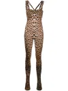 Roberto Cavalli Womens Macula Naturale Leopard-print Slim-fit Stretch-woven Jumpsuit In Neutrals