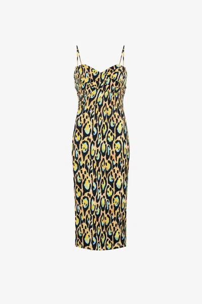 Roberto Cavalli Leopard Print Sleeveless Midi Dress In Yellow