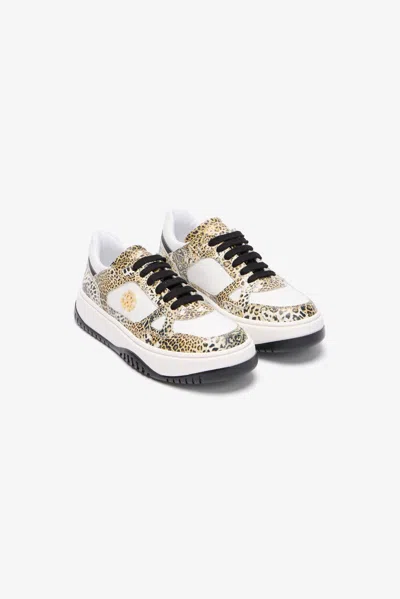Roberto Cavalli Leopard Print Sneaker With Monogram Rc In Multi