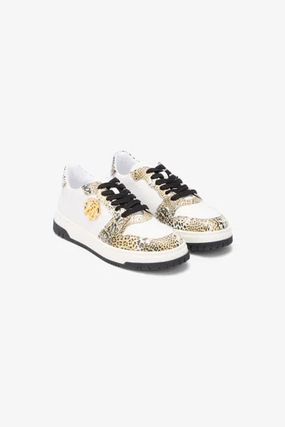 Roberto Cavalli Leopard Print Sneaker With Monogram Rc In White