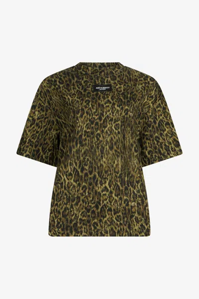 Roberto Cavalli Leopard Print T-shirt In Green
