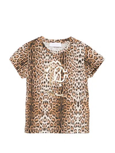 Roberto Cavalli Kids' Leopard-print T-shirt In Brown
