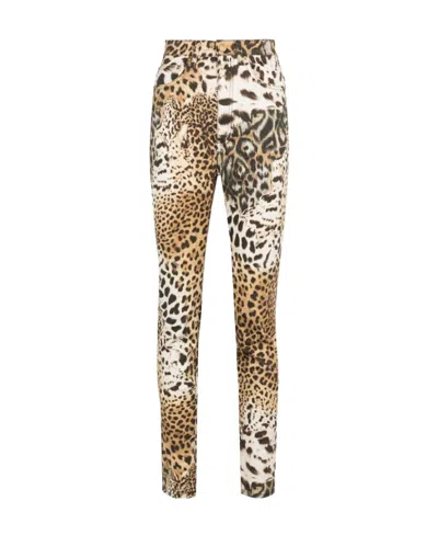Roberto Cavalli Leopard-print Tapered-leg Trousers In Nude