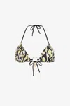 Roberto Cavalli Leopard-print Teeth-pendant Bikini Top In Multicolor