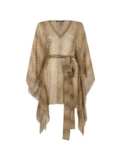 Roberto Cavalli Leopard Print Tie Beachwear In Neutral
