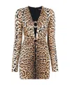 Roberto Cavalli Fitted Mini Dress With Leopard Print And Embellishments In Multicolor