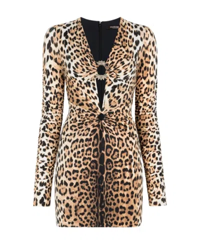 ROBERTO CAVALLI ROBERTO CAVALLI LEOPARD-PRINTED CUT-OUT MINI DRESS
