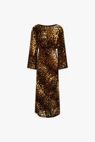 Roberto Cavalli Leopard Print Velvet Dress In Dark Brown