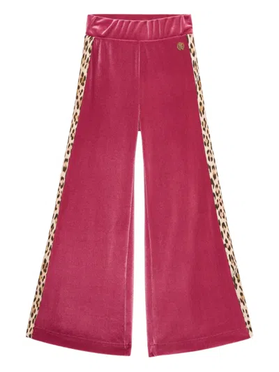 Roberto Cavalli Kids' Leopard-print Velvet Trousers In Pink