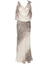 Roberto Cavalli Print Cowl-neck Tie Shoulder Silk Gown In 中性色