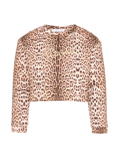 Roberto Cavalli Kids' Leopard Round-neck Sweatshirt In Gold