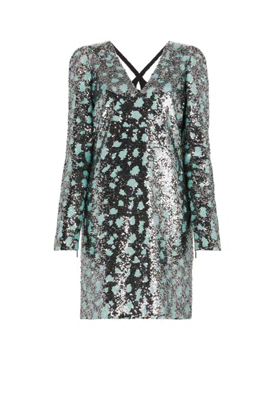 Roberto Cavalli Leopard Sequin-embellished Dress In Light Blue/black