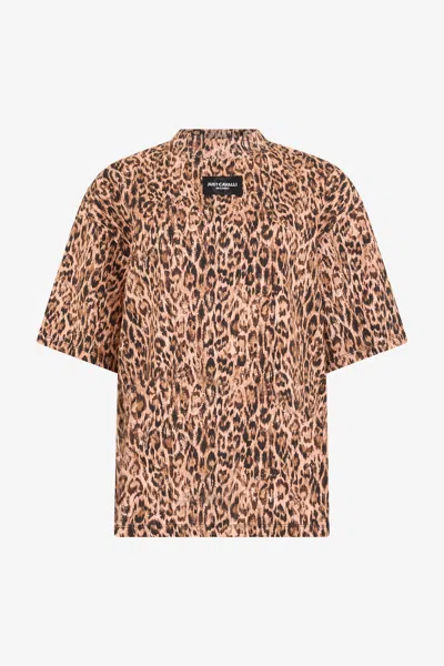 Roberto Cavalli Leopard Skin Print T-shirt With Logo In Animal Print
