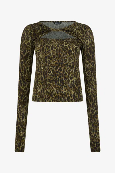 Roberto Cavalli Leopard Skin Print Top With Cut-out In Green