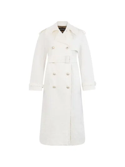 Roberto Cavalli Leopard-pattern Double-breasted Belted Trench Coat In White