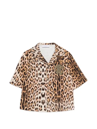 Roberto Cavalli Kids' Leopard-pattern Logo-patch Jacket In Neutral