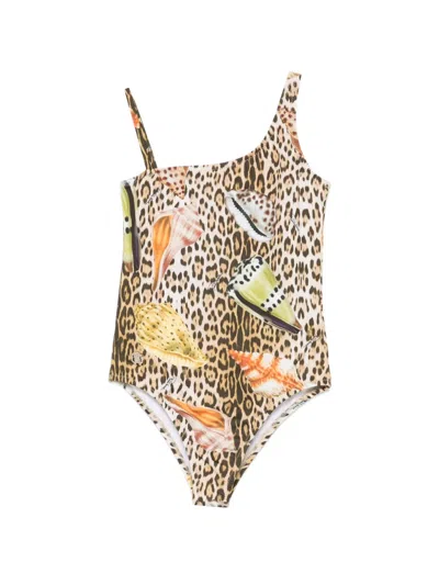 Roberto Cavalli Kids' Leopard-pattern Swimsuit In Brown
