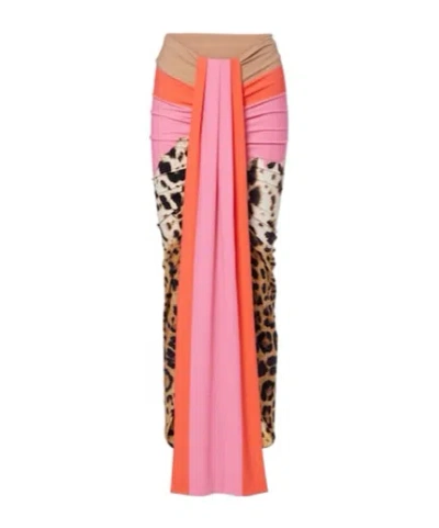 Roberto Cavalli Leopard-print Asymmetric Maxi Skirt In Multi